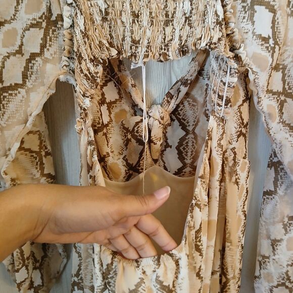Cake Women's Size L Brown Beige Desert Python Snake Print High Low Dress - Picture 4 of 10